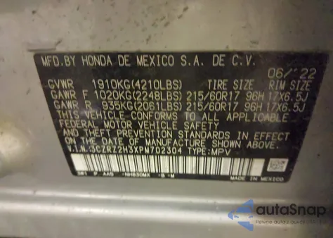 2023 Honda Hr-V Awd Lx z USA, uszkodzony, nr VIN 3CZRZ2H3XPM702304